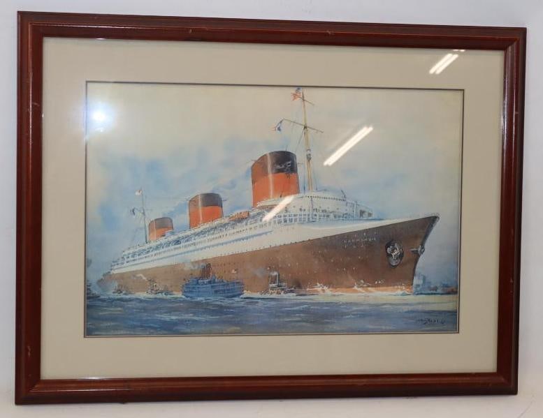 Framed Print Of The Normandie Ocean Liner: 31.5x23.5
