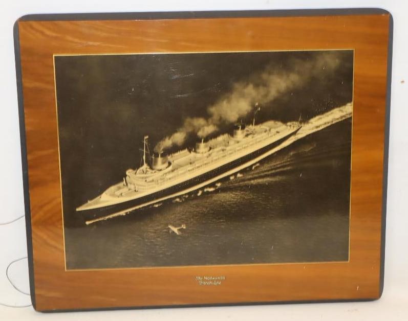 The Normandie Ocean Liner Sepia Photo With Wood Frame: 24x20