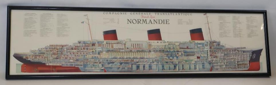 Framed Poster Cutout Sideview Of The Frech Line Normandie Ocean Liner: 51.5x13.5