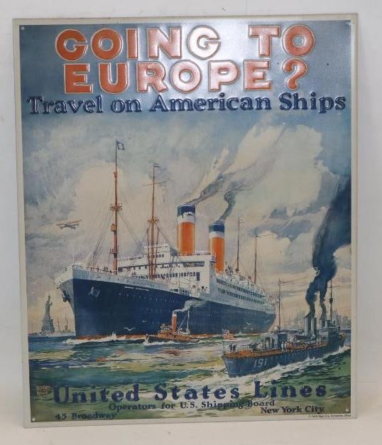Embossed United States Lines Reproduction Maritime Advertising Sign: 12.5x15