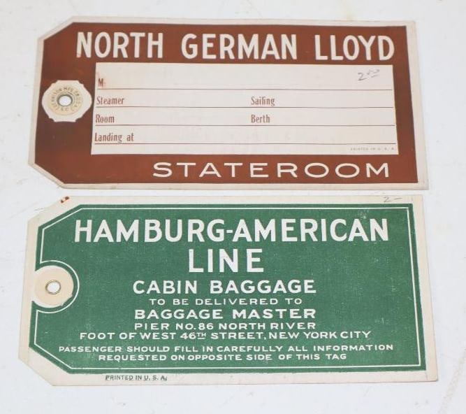 Group Of 2 North German Llyod And Hamburg-American Ocean Liner Luggage Tags: 6.25x3.25 Each