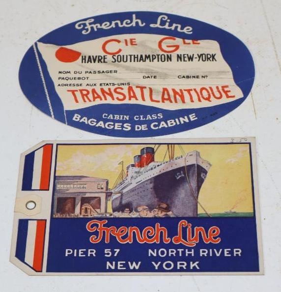 Group Of 2 French Line Ocean Liner Baggage Tag and Sticker: Largest Is 6x4