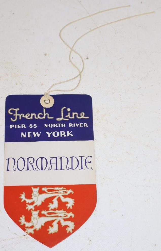 French Line Normandie Ocean Liner Stateroom Baggage Tag: 6.25xx3.75