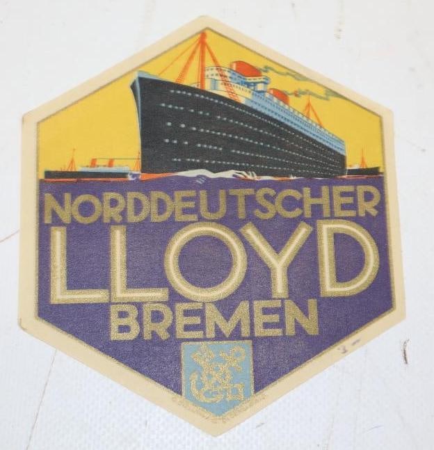Norddeutscher Lloyd Bremen Ocean Liner Luggage Sticker: 4x4.5