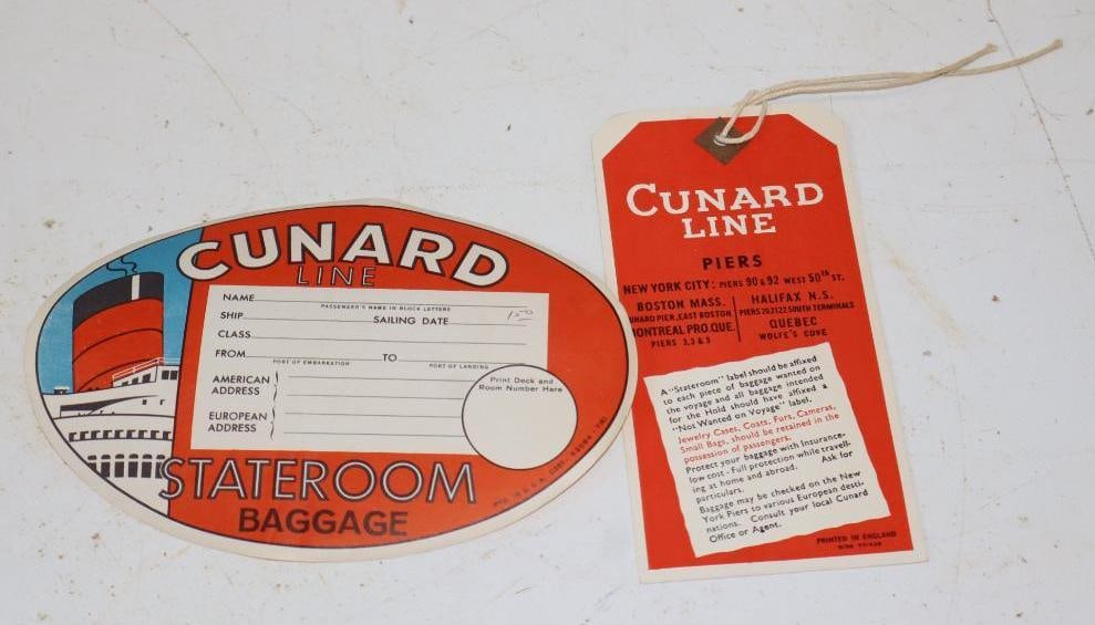 Group Of 2 Cunard Line Baggage Tag And Sticker: Largest Is 6x4