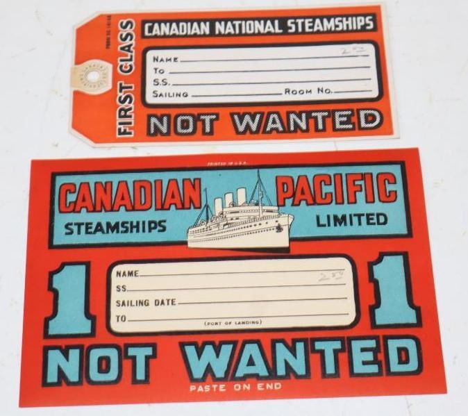Group Of 2 Canadian Pacific & National Steamships First Class Baggage Tag And Sticker: Largest Is 6.25x4