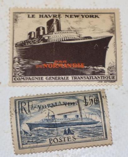 Group Of 2 Normandie Ocean Liner Advertising Stamps: Largest Is 2x1.5x5.75