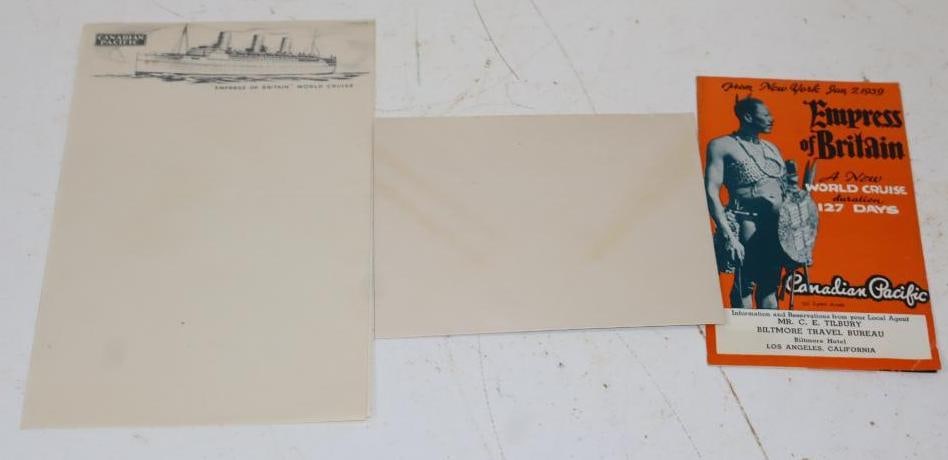 Group Of 5 Stationary, Brochure And Envelope From Canadian Pacific Steamship Lines: Largest is 5x8