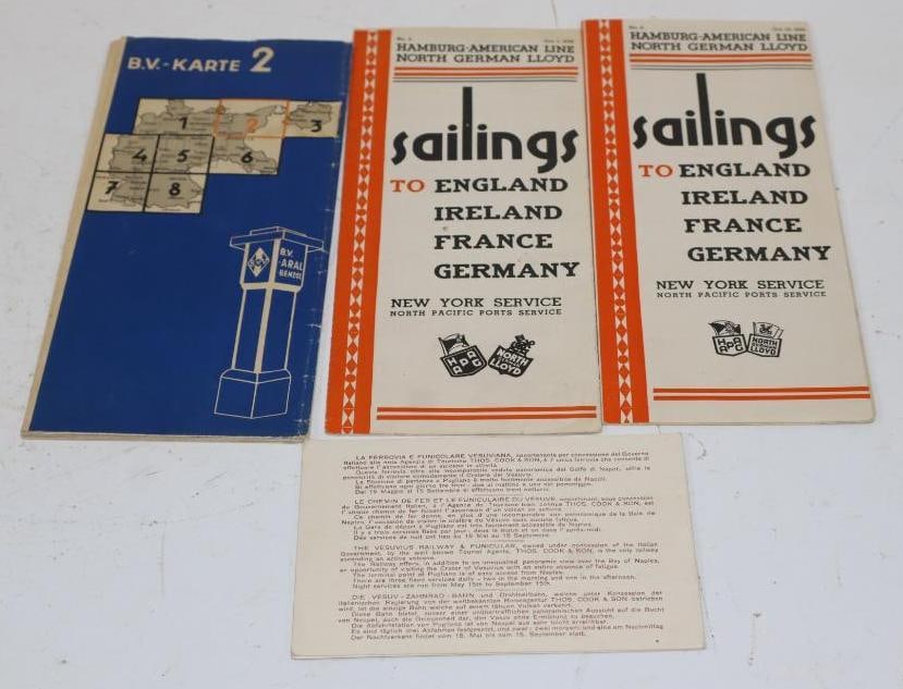Group Of 4 Hamburg-American Line Brochures, Map And Fold Out Postcard: Largest Is 4x9