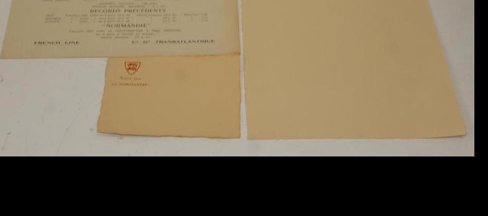 Group Of 3 S.S. Normandie Ocean Liner Stationary And Inaugural Voyage Destinations And Times: Largest is 8.5x11