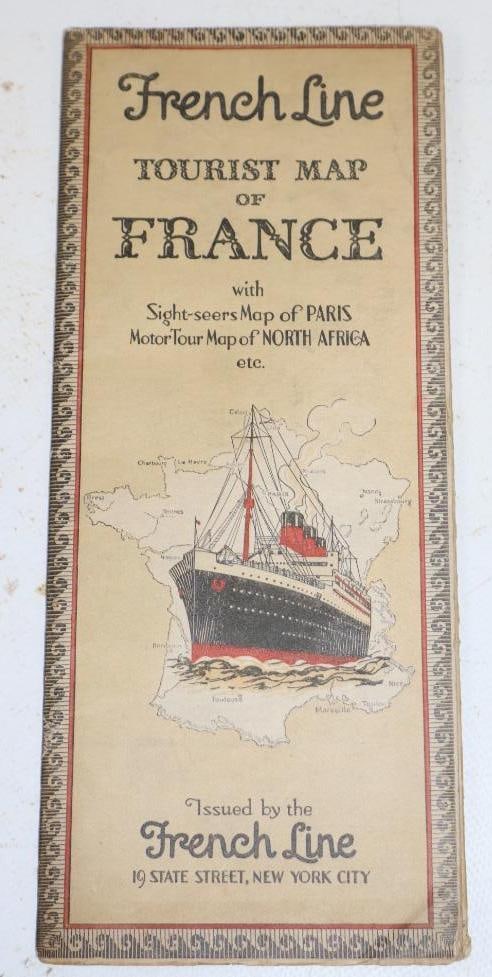 1920s French Line Tourist Map Of France: 4x9