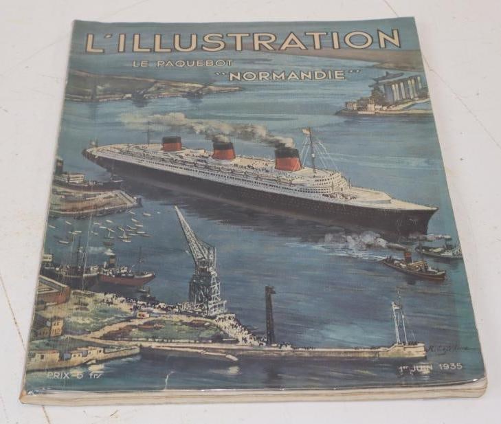 1935 L'Illustration French Magazine Book With Normandie Ocean Liner On Cover: 11.5x15