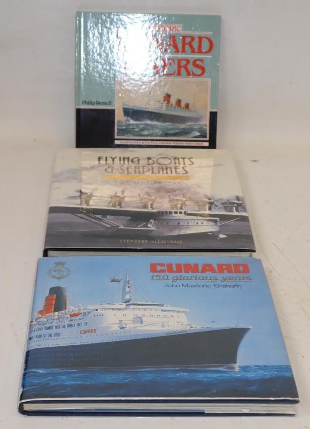 Group Of 3 Cunard Liners And Flying Boats &Seaplanes Hardbound Books: Largest Is 11x10