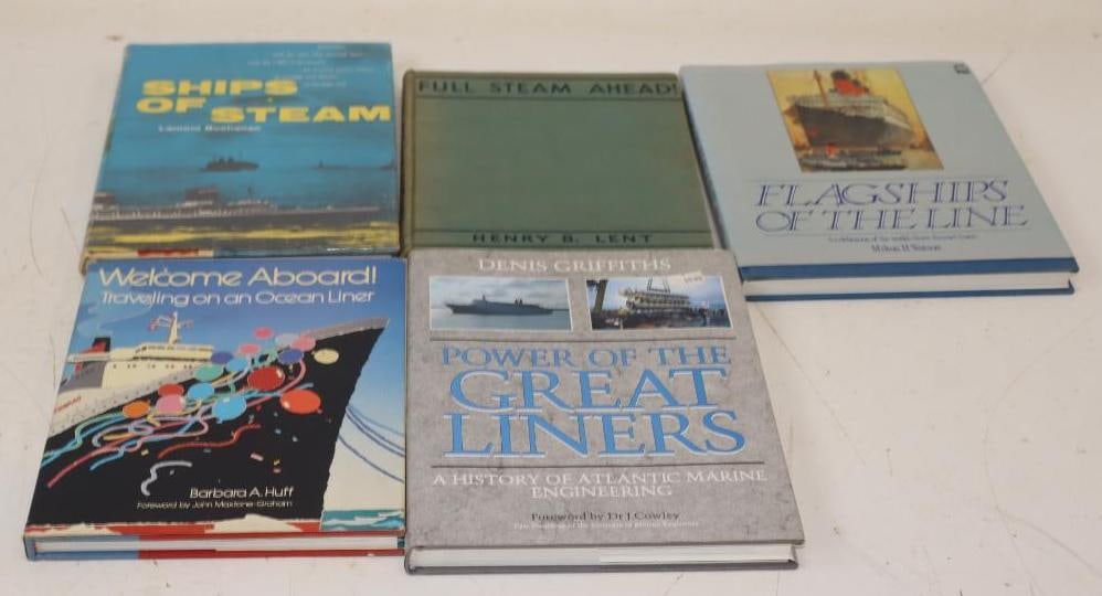 Group Of 5 Ocean Liner And Steamship Hardbound Books: Largest Is 8x10