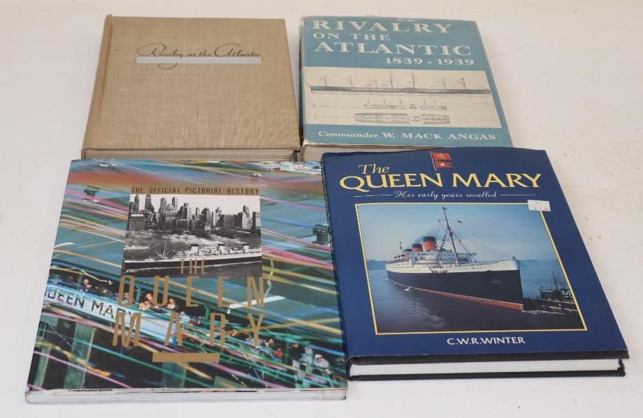 Group Of 4 Queen Mary And Atlantic Maritime Hardbound Books: Largest Is 9x12