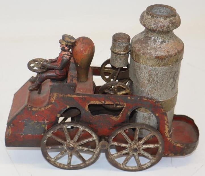 D.P. Clark Steam Pumper Hill Climber Cast Iron Toy Car: 10" x 3" x 8.5"