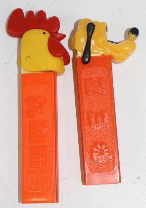 Group of 2 Pluto and Rooster Pez Dispensers With NO Feet: Largest is 4.5x1x1