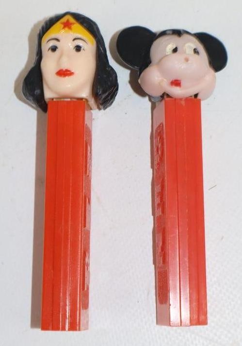 Group of 2 Mickey Mouse and Wonder Women Pez Dispensers With NO Feet: Largest is 4.5x1x1