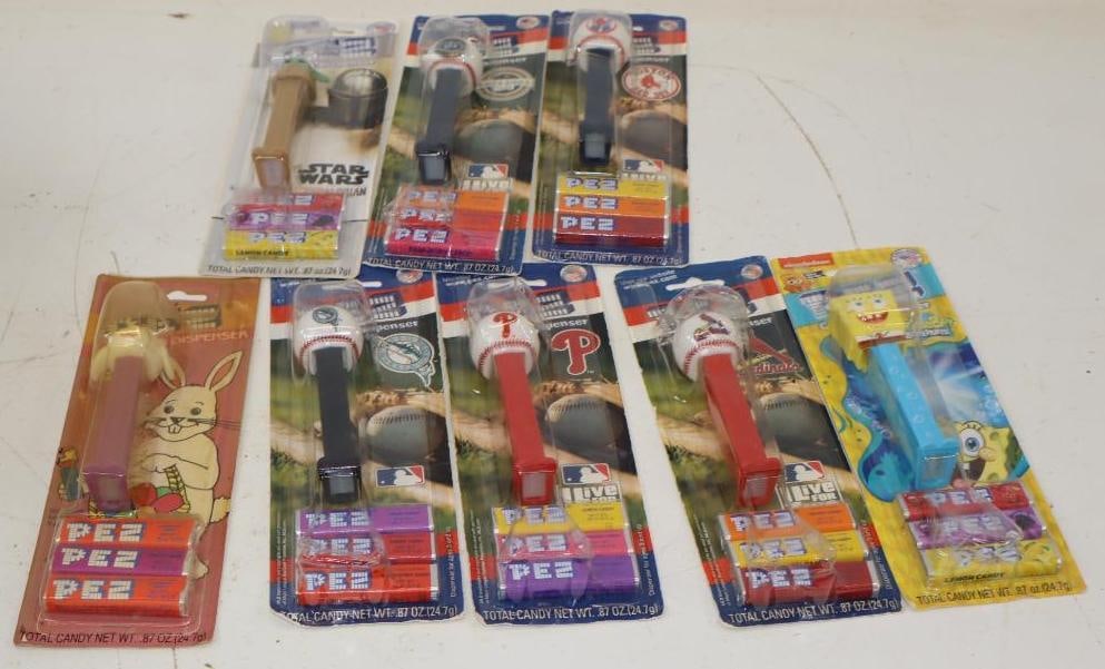 Group of 8 Character and Baseball Themed Pez Dispensers In Original Pack: 3x9.5x1.25 Each