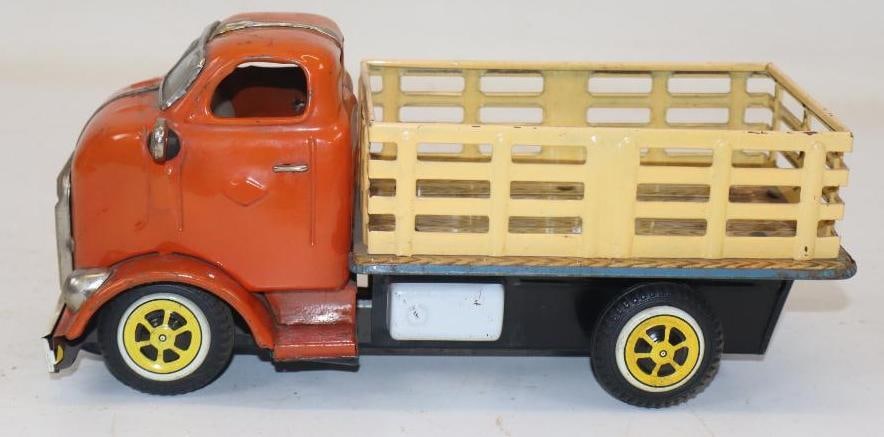 GMC Tin Litho Stake Bed Friction Truck: 10x4.5x4.5