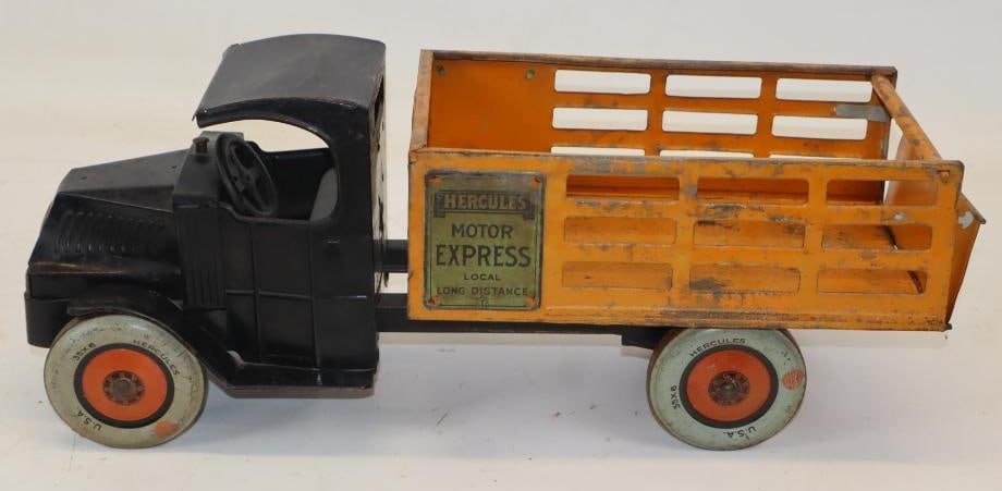 1920s Hercules Motor Express Tin Litho Stake Bed Truck: 7x20x8