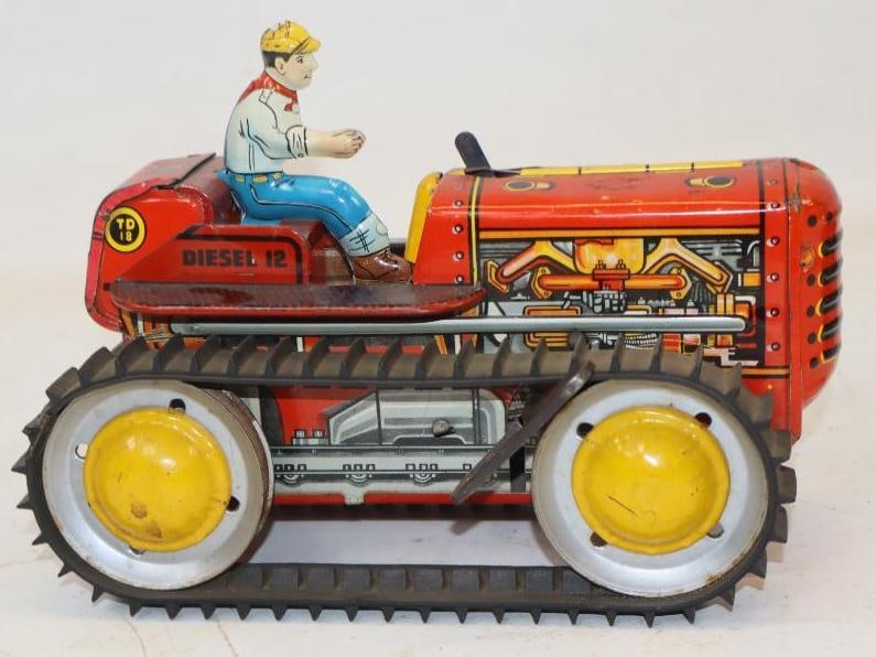 Marx Tin Litho Windup Toy Tractor: 9x5x6