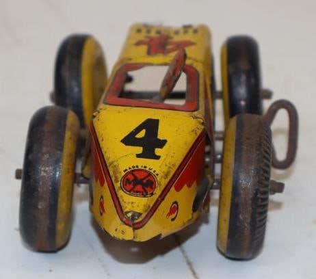 Marx Tin Litho Windup Number 4 Race Car: 4.5x3x2