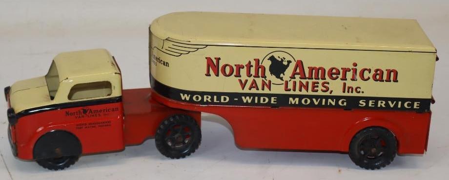 Banner Tin Litho North American Van Lines Semi Truck: 15x3.5x4.5