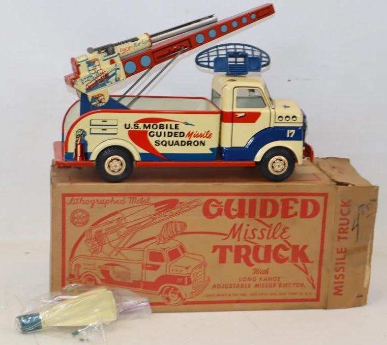 Marx Tin Litho Guided Missile Truck In Original Box: 7x10.5x20