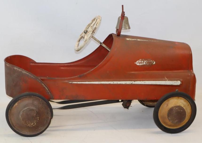 1950s Murray Sad Face City Fire Department Pedal Car: 18x35x20