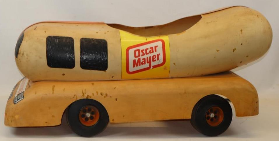 Fiber Glass Oscar Mayer Wienermobile Pedal Car: 21x45x22 Has Cracks and Fading Throughout