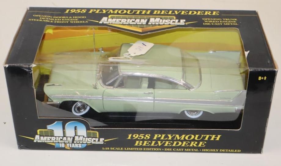 1958 Plymouth Belvedere 1/18 Diecast Car In Original Box: 13.5x6x6