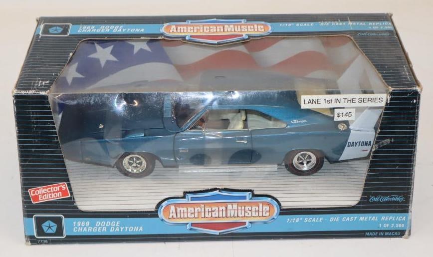 1969 American Muscle Dodge Charger Daytona 1/18 Diecast Race Car In Original Box(Blue&White): 14.5x7x6