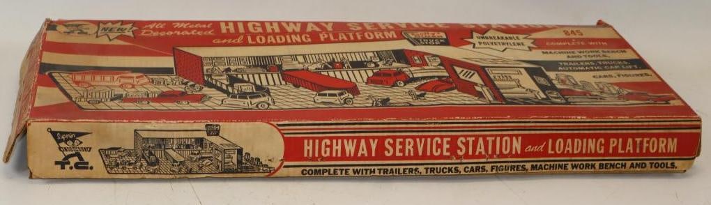 Superior Tin Litho Hi-Way Service Station In Original Box: 33x14x3.5 Appears to Be Complete