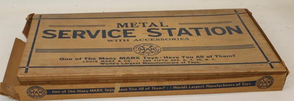 Marx Tin Litho Service Station In Original Box: 26.5x15x2.5 Appears to Be Complete