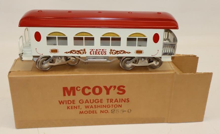 McCoy Standard Gauge T.P.C. Circus Passenger Car Model 255-0 In Original Box: 16" x 6" x 4"