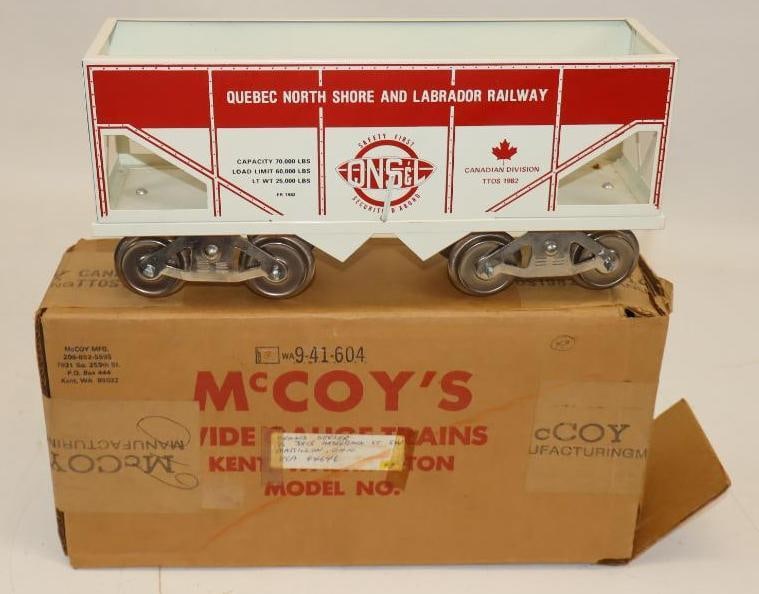 McCoy Standard Gauge Quebec Northshore and Labrador Railway Hopper In Original Box: 12.5" x 6.5" x 4"