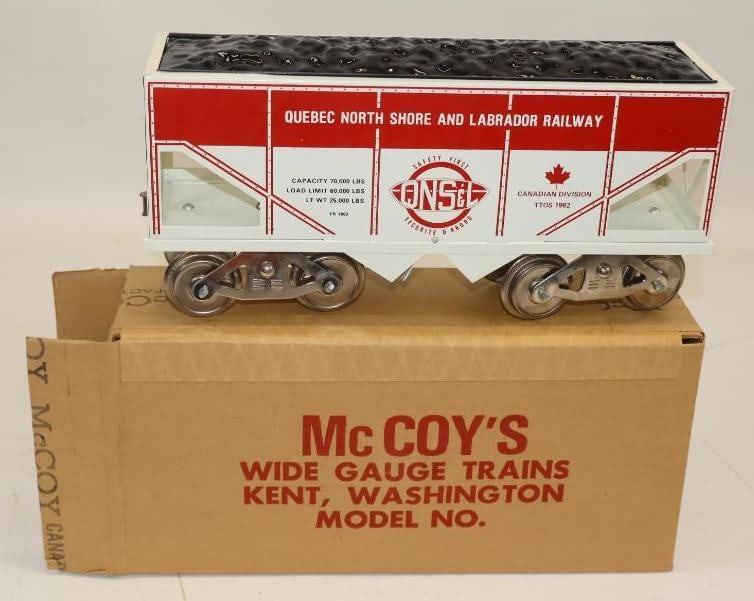 McCoy Standard Gauge Quebec Northshore and Labrador Railway Hopper In Original Box: 12.5" x 6.5" x 4"