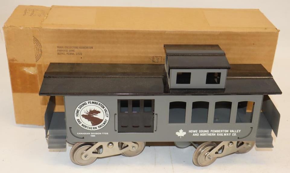 McCoy Standard Gauge Howe Sound, Pemberton Valley and Northern Railway Caboose In Original Box: 13.5" x 6.5" x 4"