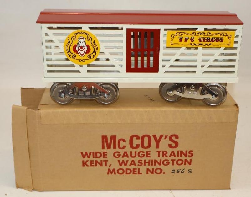 McCoy Standard Gauge T.P.C Circus Box Car In Original Box: 13" x 6" x 3.5"