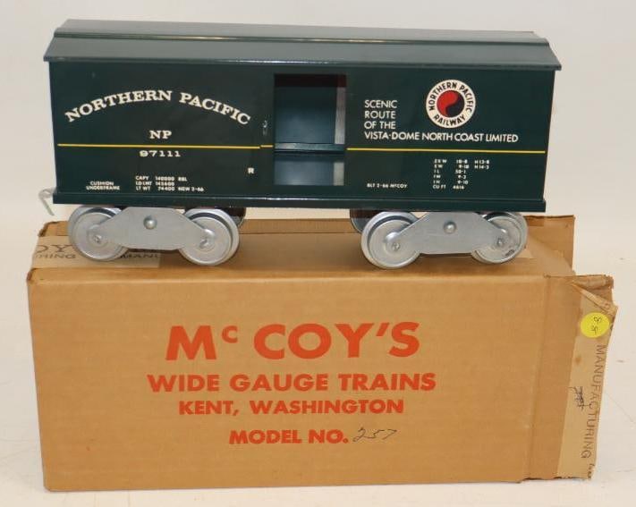 McCoy Standard Gauge Northern Pacific Railway Box Car In Original Box: 13" x 6" x 4"