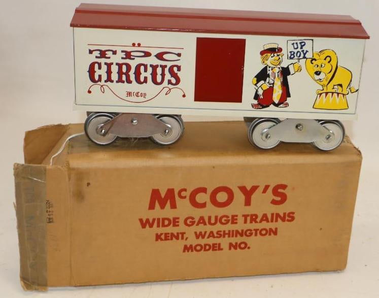 McCoy Standard Gauge T.P.C. Circus Box Car In Original Box: 13" x 6.5" x 4"