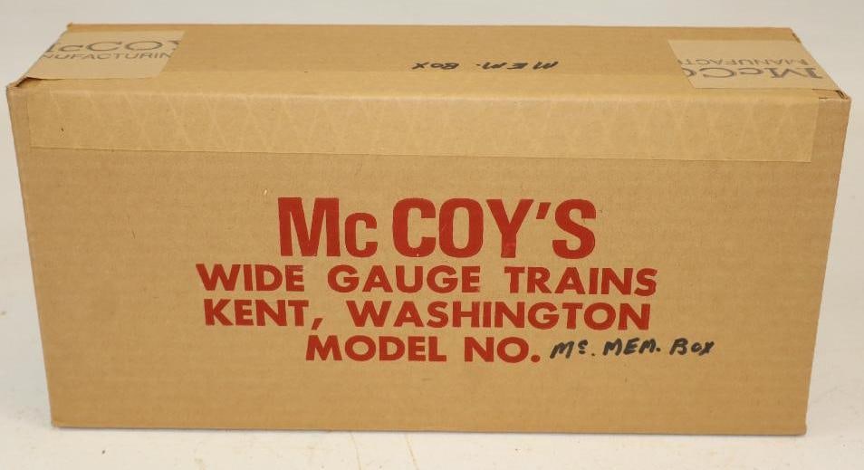 McCoy Standard Gauge Mem Box Car In Original Box: 12.5" x 6" x 3.5", box is unopened