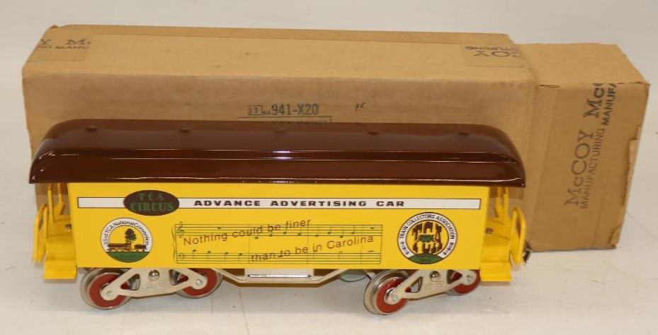 McCoy Standard Gauge TCA Circus Advertising Passenger Car In Original Box: 16" x 6" x 4"