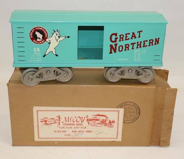McCoy Standard Gauge Great Northern Railway Box Car In Original Box: 13" x 6" x 4"