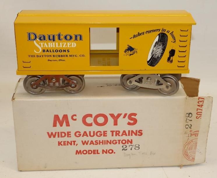 McCoy Standard Gauge Dayton Stabilized Balloon Tires Box Car In Original Box: 12.5" x 6" x 4"
