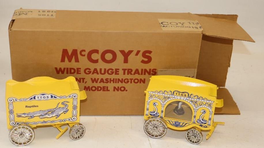McCoy Standard Gauge Circus Wagon Cars in Original Box: 12" x 7.5" x 4"