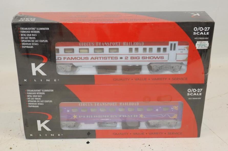 Group of 2 Streamliner K Line Passenger Cars In Original Boxes: 15" x 2.5" x 10" each