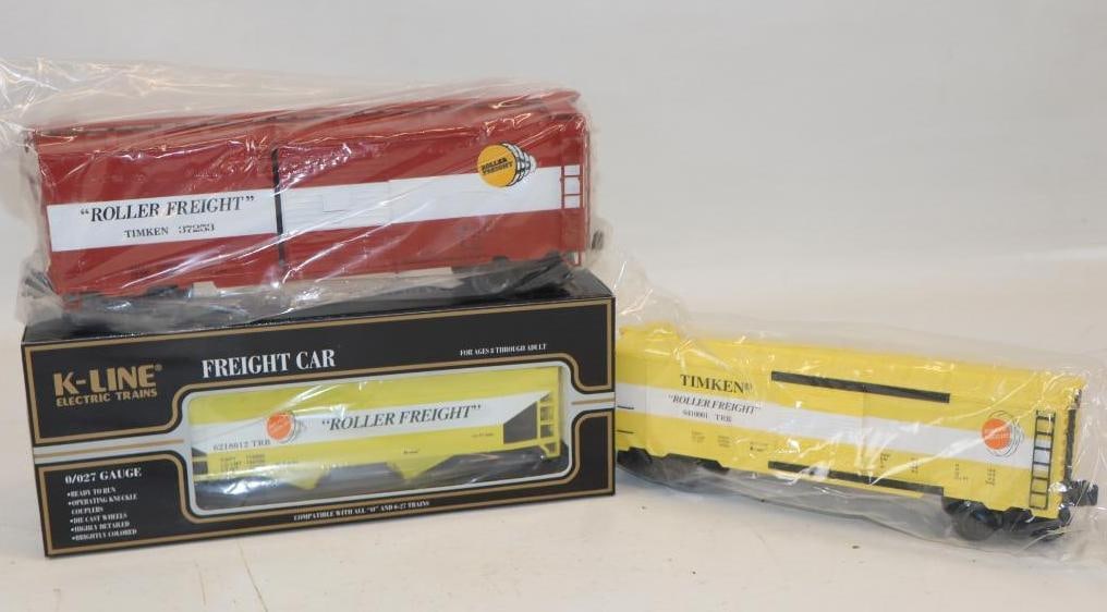 Group of 3 K Line Timken Bearings Train Cars: largest 11.5" x 4.5" x 3"