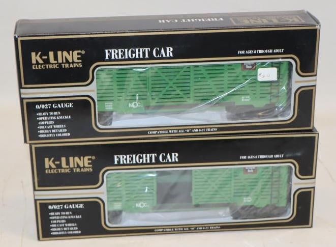 Group of 2 K Line CB&Q Classic Stock Train Cars in Original Boxes: 11.5" x 4.25" x 2.5" each